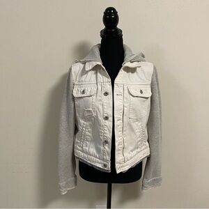 Free People Jacket Women’s Size Medium White Gray Sweater Jean hooded Jacket